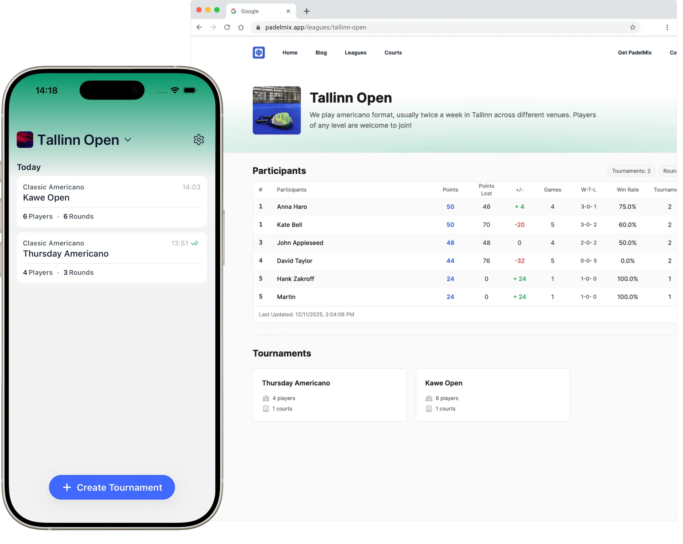 PadelMix Application screenshot
